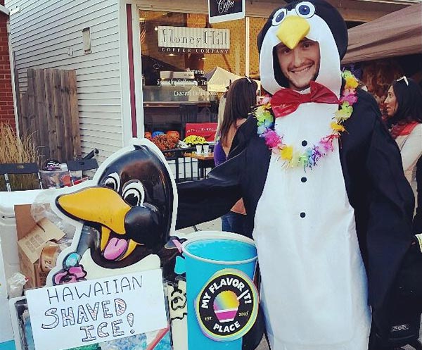Outside in a penguin suit at our Wauconda location